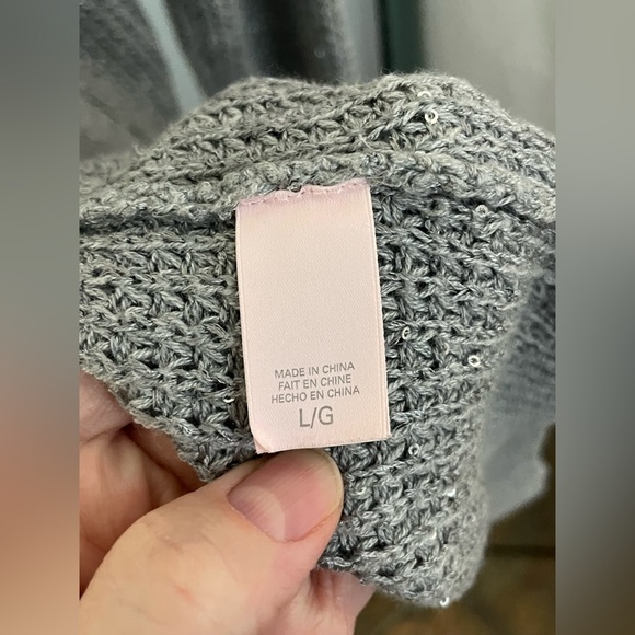 Victoria's Secret Grey Silver Cardigan sparkly sequin sweater LARGE - Picture 5 of 12